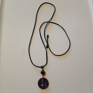 Women's Circular Multicolor Knit Pattern Bohochic Purple Adjustable Necklace